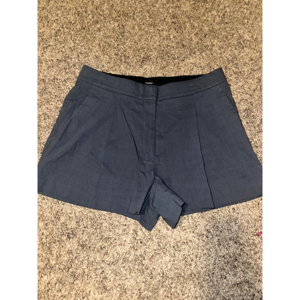 Theory Tohni Crunch Wash Linen Blend Pleated Shorts Slate Blue Size 4 G0403203
